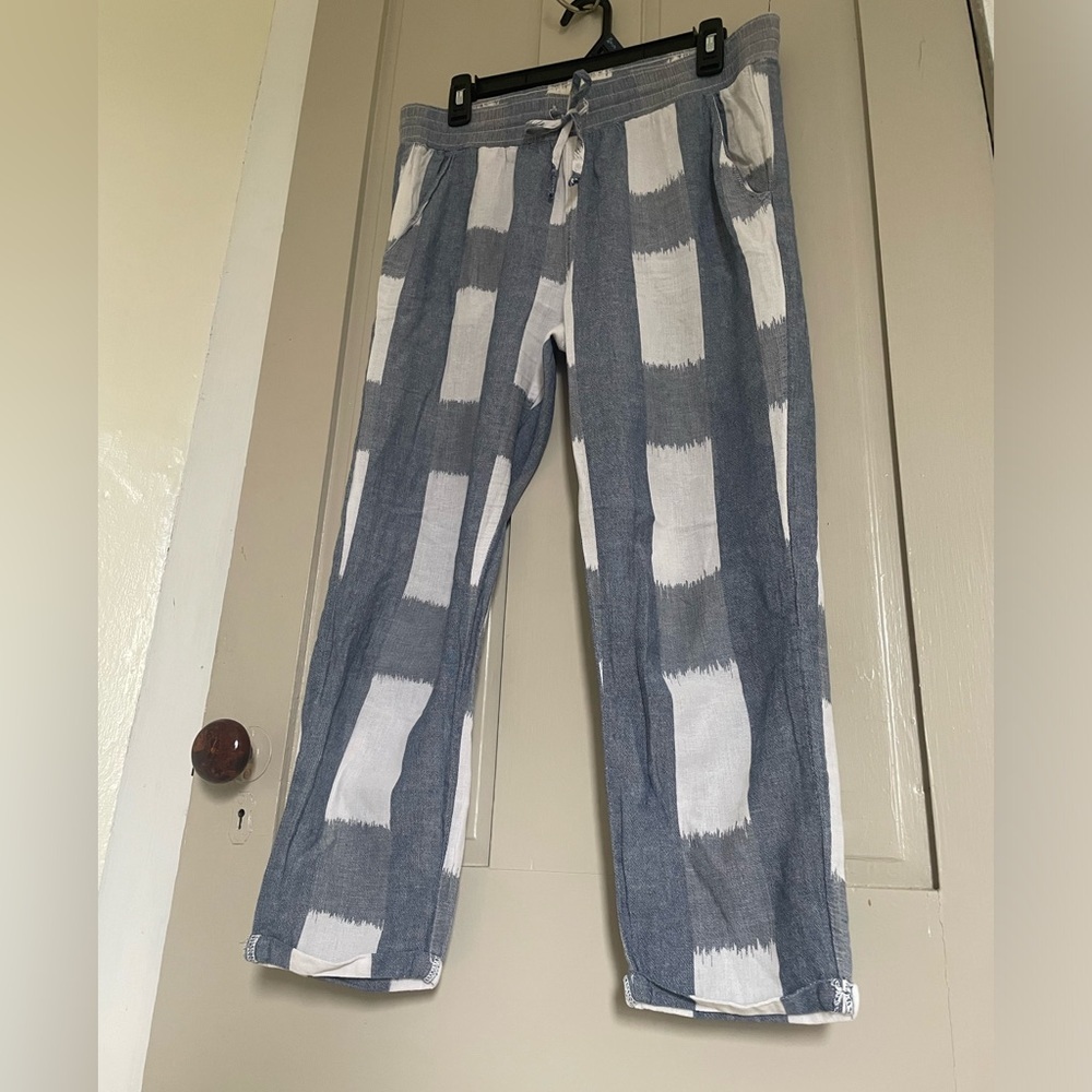 Current/Elliott Blue and White Ankle Cropped Pants - Picture 3 of 9
